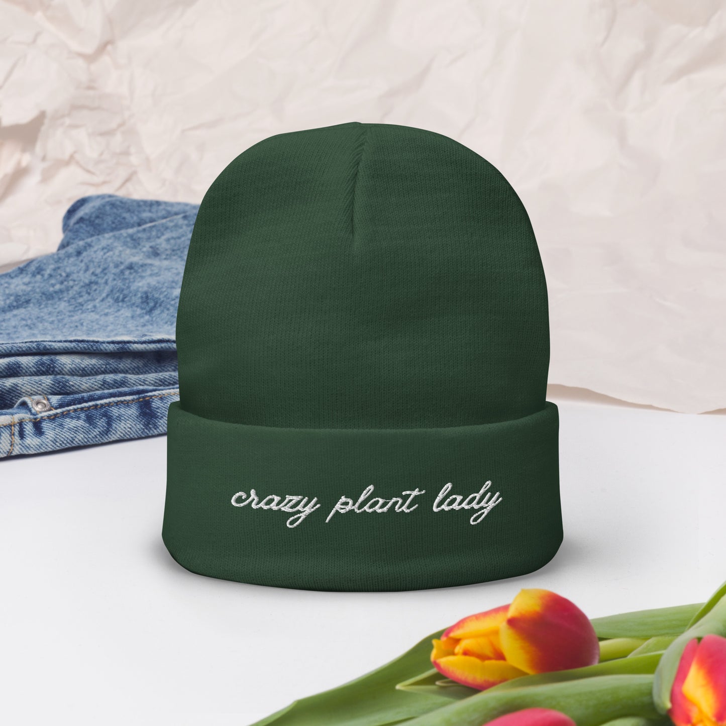 Crazy Plant Lady Embroidered Beanie